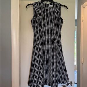 Calvin Klein Black and White Geometric Fit-and-Flare Dress